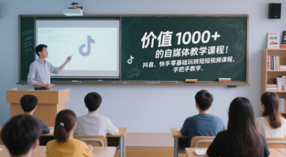 价值1000+的自媒体教学课程！抖音、快手零基础玩转短视频课程，手把手教学-岭南派教程资源网|项目|素材|资料|破解